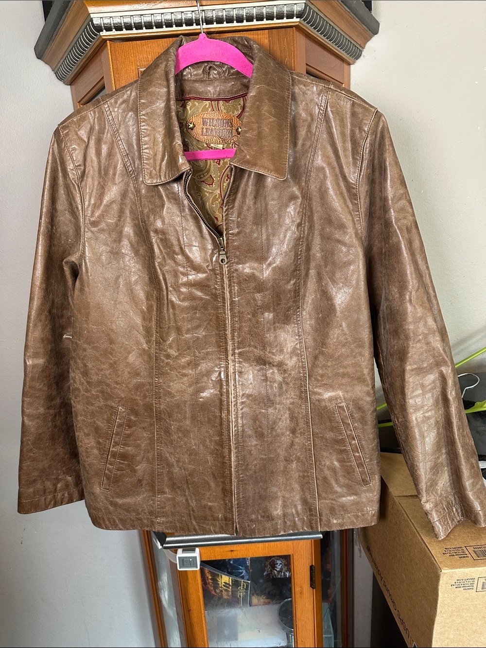 Wilsons Leather Brown Zip-Front Leather Jacket
